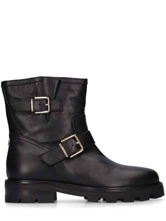 Jimmy Choo: Bottes de motard en cuir Youth 30 mm - Noir - women_0 | Luisa Via Roma