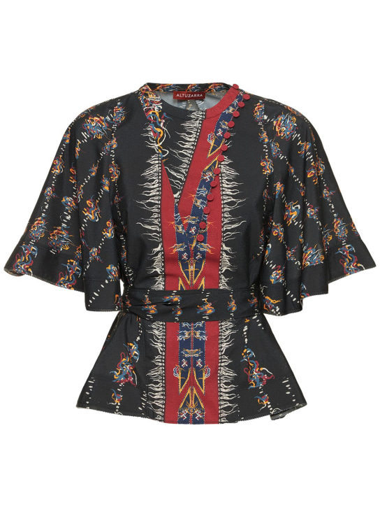 ALTUZARRA: Haut kimono imprimé frêne - Multicolore - women_0 | Luisa Via Roma