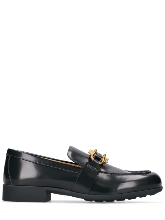Bottega Veneta: Monsieur leather loafers - Koyu Yeşil - men_0 | Luisa Via Roma