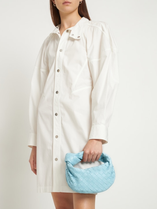 Bottega Veneta: Mini Jodie leather top handle bag - Light Blue - women_1 | Luisa Via Roma