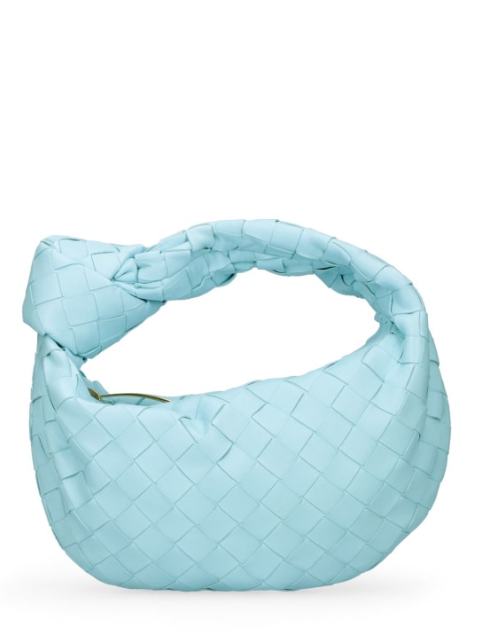 Bottega Veneta: Mini Jodie örgülü deri çanta - Light Blue - women_0 | Luisa Via Roma