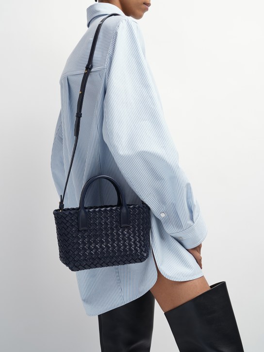 Bottega Veneta: Mini Cabat leather tote bag - Dark Blue - women_1 | Luisa Via Roma