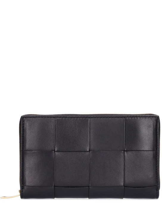 Bottega Veneta: Cassette leather zip around wallet - Black - women_0 | Luisa Via Roma