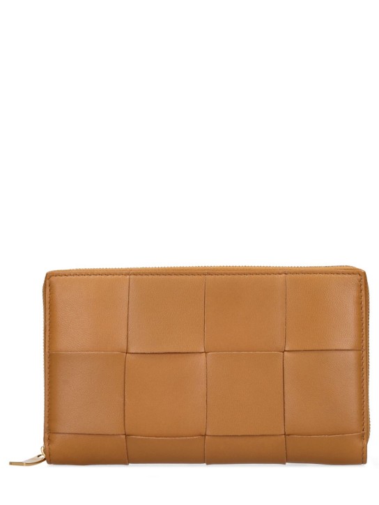 Bottega Veneta: Cassette leather zip around wallet - Camel - women_0 | Luisa Via Roma