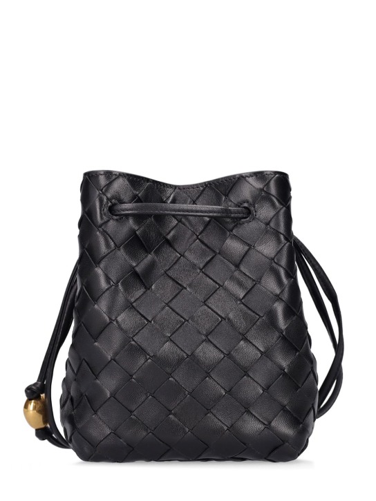 Bottega Veneta: Mini intreccio leather bucket bag - Black - women_0 | Luisa Via Roma