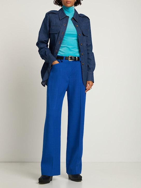 Victoria Beckham: Pantalon droit en viscose stretch - Bleu - women_1 | Luisa Via Roma