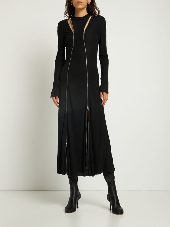 Twin viscose jersey midi dress w/ zip - Thumbnail 2