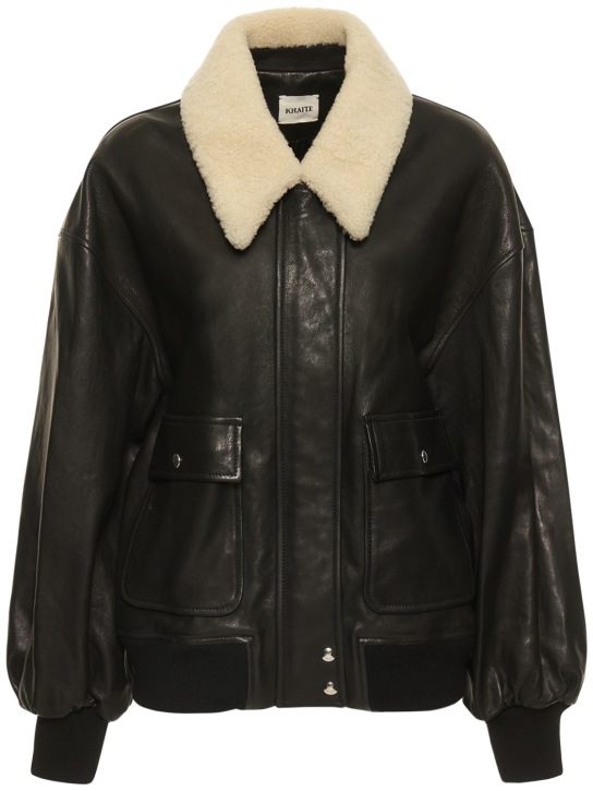Khaite: Sheller leather jacket - Siyah - women_0 | Luisa Via Roma