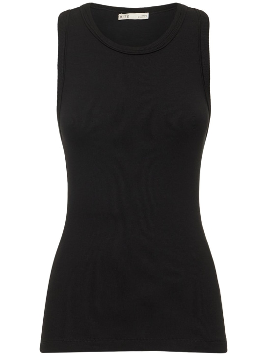 Bite Studios: Binding stretch organic cotton tank top - Black - women_0 | Luisa Via Roma