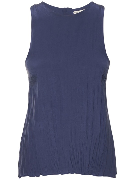 Bite Studios: Plissé organic silk open back tank top - Blue - women_0 | Luisa Via Roma