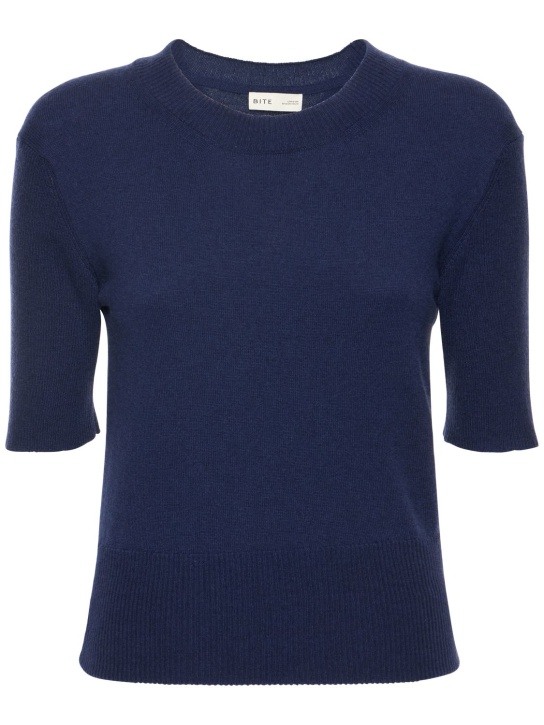 Bite Studios: Recycled cashmere rib knit top - Blue - women_0 | Luisa Via Roma