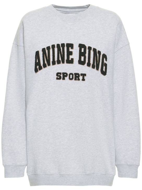 ANINE BING: Tyler logo cotton sweatshirt - Grey - women_0 | Luisa Via Roma