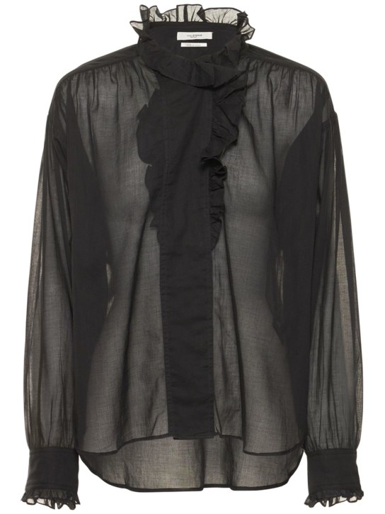Marant Etoile: Camisa de algodón con volantes - Negro - women_0 | Luisa Via Roma
