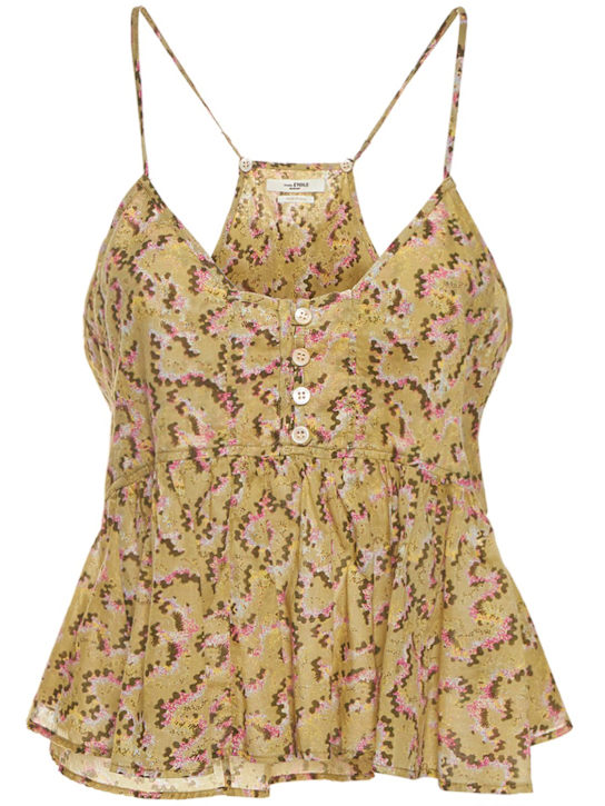 Marant Etoile: OBERTEIL AUS BAUMWOLLE MIT DRUCK „LIRHETTA“ - Olivgrün - women_0 | Luisa Via Roma