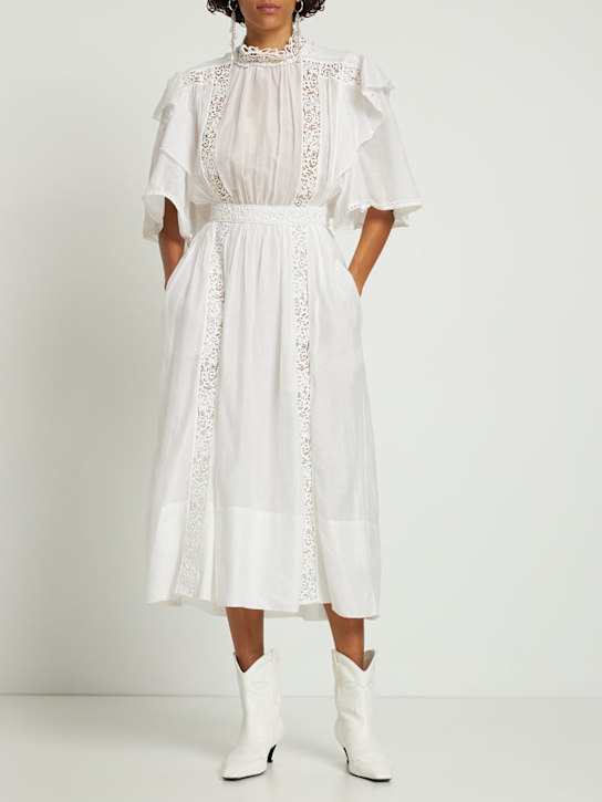 Marant Etoile: Vestido largo de algodón con bordado - Blanco - women_1 | Luisa Via Roma