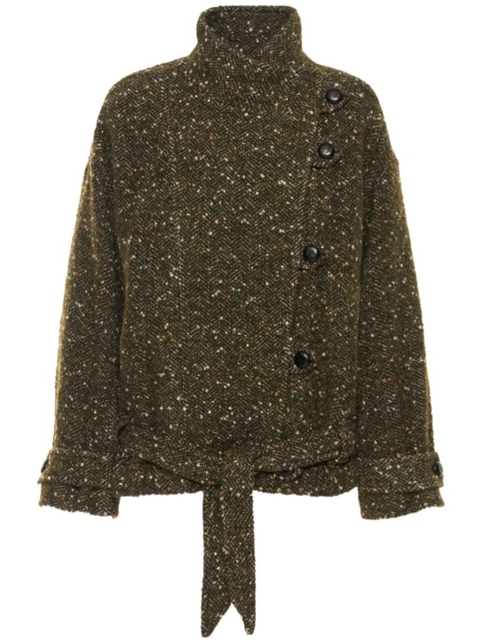 Marant Etoile: Janette bouclé short coat - Olive Green - women_0 | Luisa Via Roma