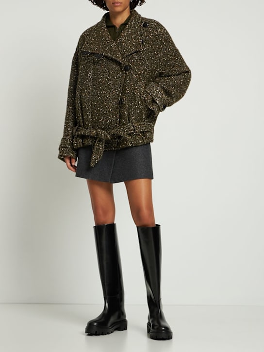 Marant Etoile: Janette bouclé short coat - Olive Green - women_1 | Luisa Via Roma