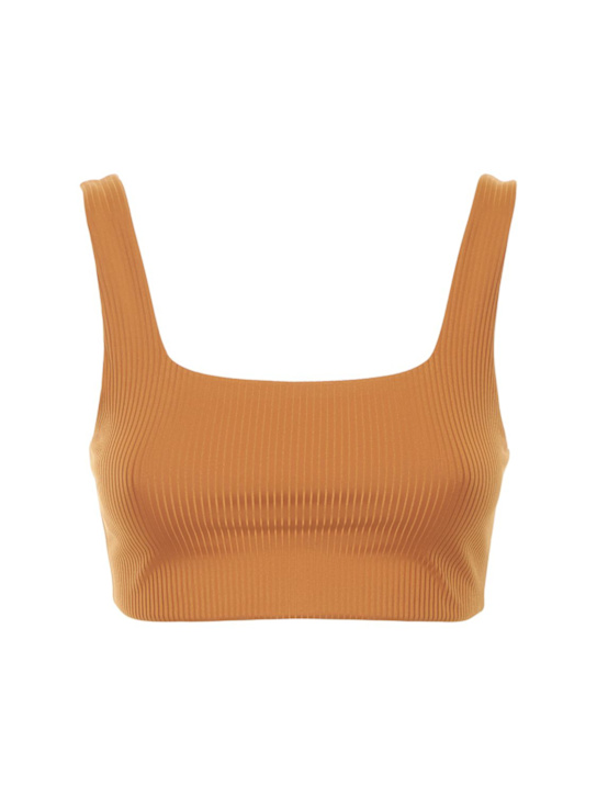 Girlfriend Collective: Tommy rib stretch tech bra top - Brown - women_0 | Luisa Via Roma