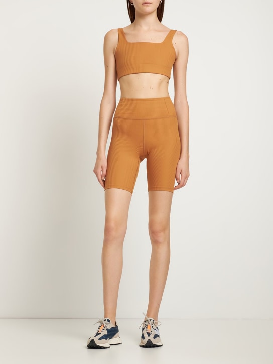 Girlfriend Collective: Tommy rib stretch tech bra top - Brown - women_1 | Luisa Via Roma