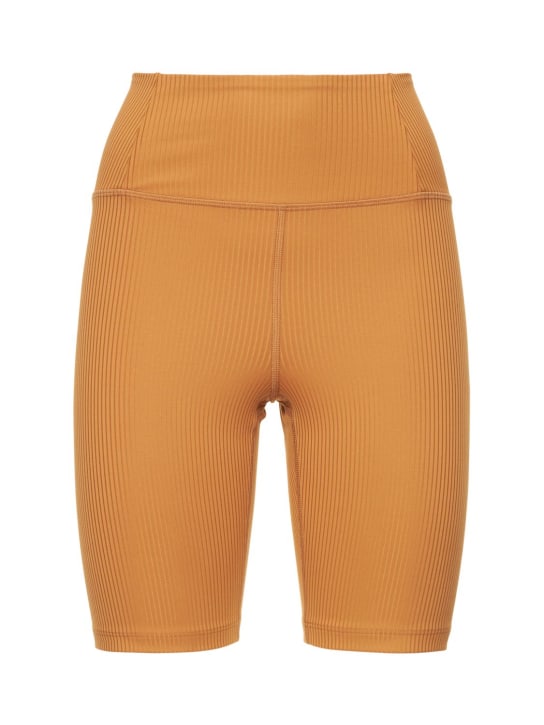 Girlfriend Collective: 高腰弹力科技织物螺纹骑行短裤 - 棕色 - women_0 | Luisa Via Roma