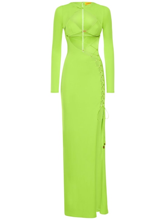 Dundas: Blink stretch jersey crossed long dress - Lime Green - women_0 | Luisa Via Roma