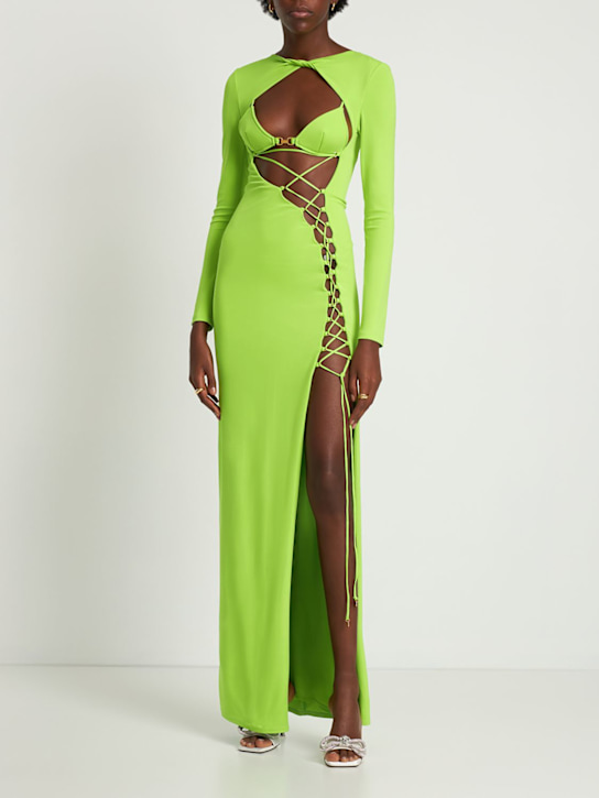 Dundas: Blink stretch jersey crossed long dress - Lime Green - women_1 | Luisa Via Roma