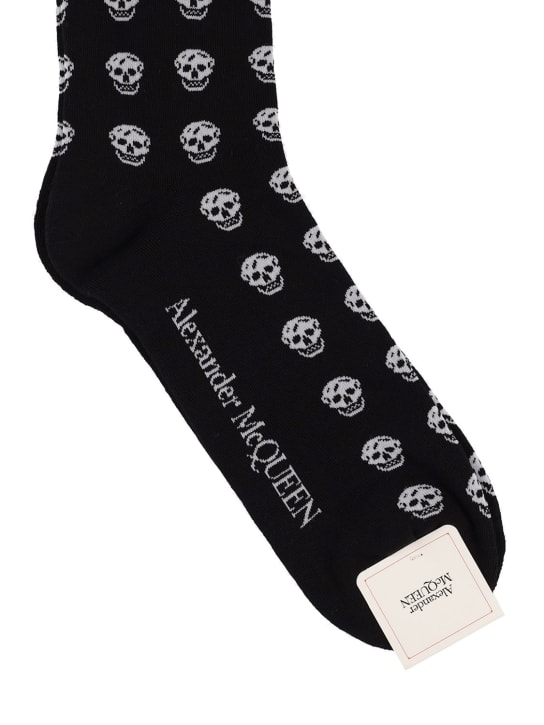 Alexander McQueen: Skulls cotton blend short socks - Black/Ivory - men_1 | Luisa Via Roma
