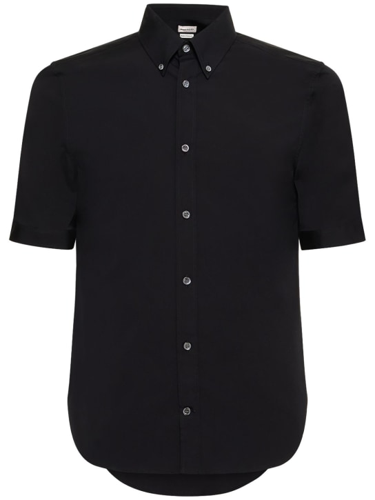 Alexander McQueen: Cotton blend short sleeve shirt - Black - men_0 | Luisa Via Roma