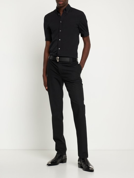 Alexander McQueen: Cotton blend short sleeve shirt - Siyah - men_1 | Luisa Via Roma