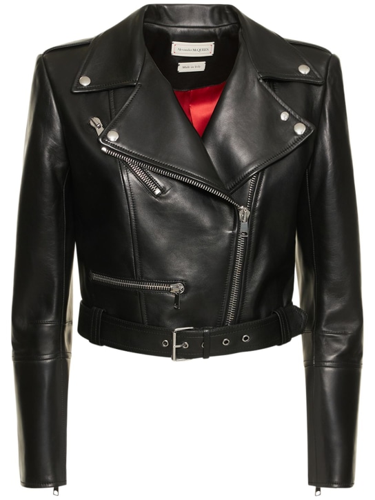 Alexander McQueen: Leather jacket - Siyah - women_0 | Luisa Via Roma