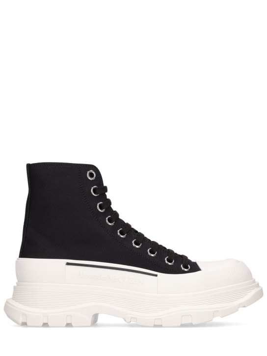 Alexander McQueen: 45mm hohe Sneakers aus Baumwolle - Schwarz/Weiß - women_0 | Luisa Via Roma
