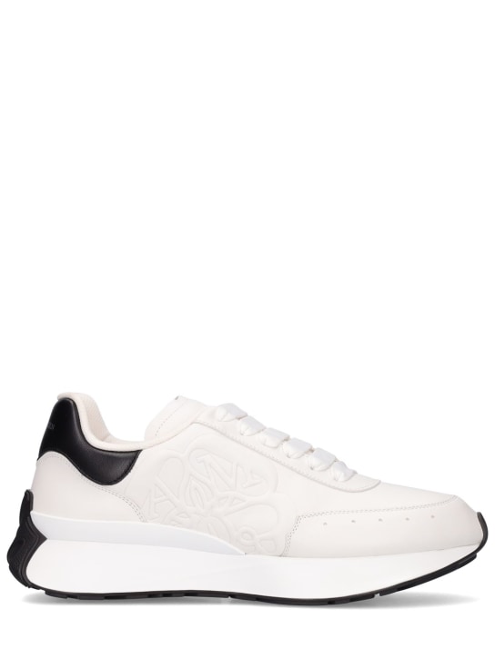 Alexander McQueen: 40mm Sprint runner leather sneakers - White/Black - women_0 | Luisa Via Roma