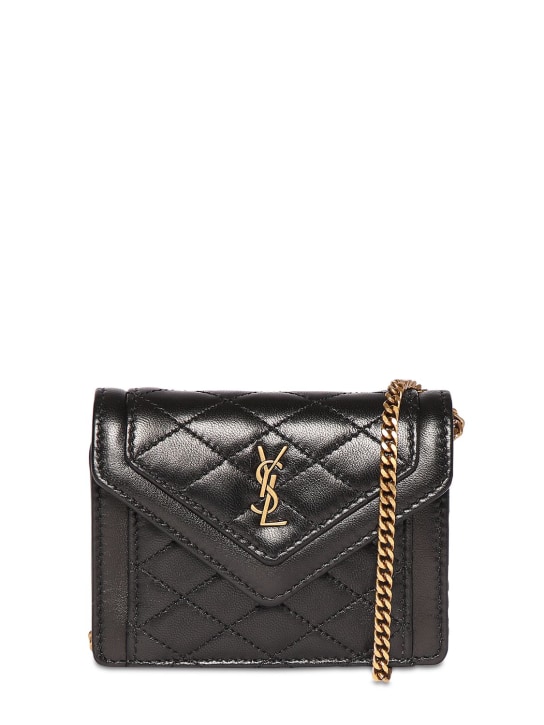 Saint Laurent: Gaby micro leather chain wallet - Black - women_0 | Luisa Via Roma