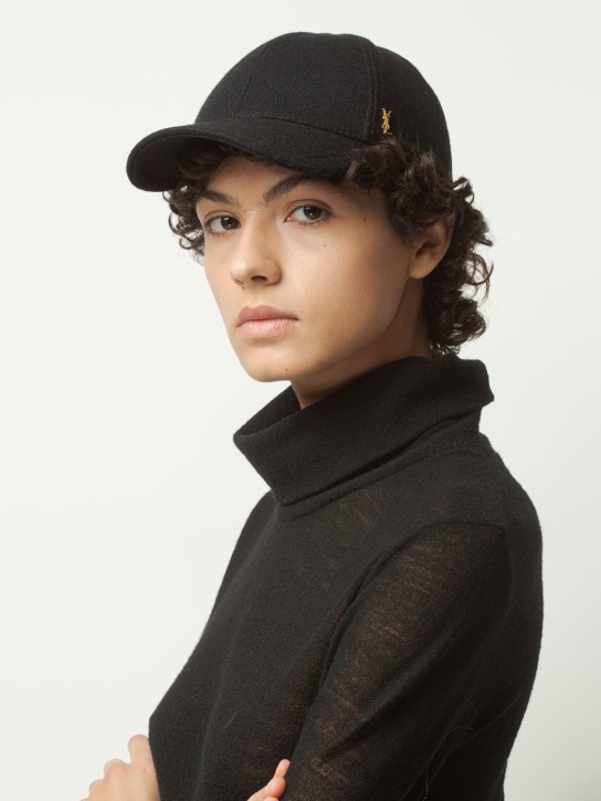 Saint Laurent: 羊毛混纺棒球帽 - 黑色 - women_1 | Luisa Via Roma