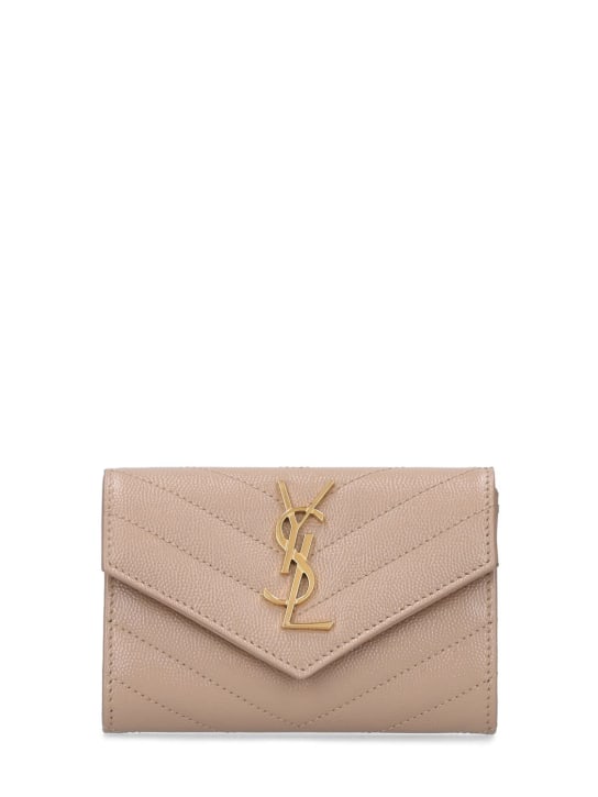 Saint Laurent: Small Cassandre leather envelope wallet - Dark Beige - women_0 | Luisa Via Roma