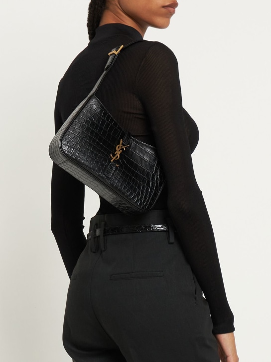Saint Laurent: Le 5 à 7 croc embossed leather bag - Nero/Brick - women_1 | Luisa Via Roma