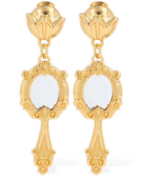 Moschino: Mirror clip-on pendant earrings - Gold - women_0 | Luisa Via Roma