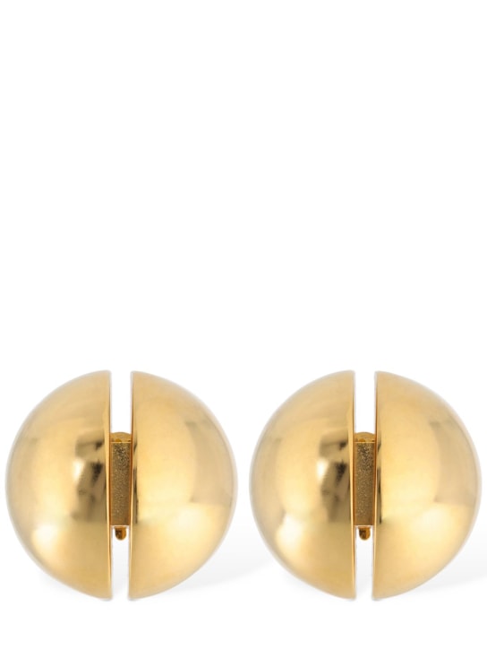 Saint Laurent: Double half ball brass clip-on earrings - women_0 | Luisa Via Roma