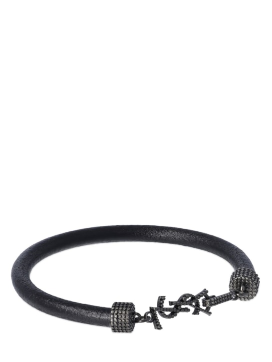 Saint Laurent: Bracelet en cuir YSL - Noir - women_1 | Luisa Via Roma