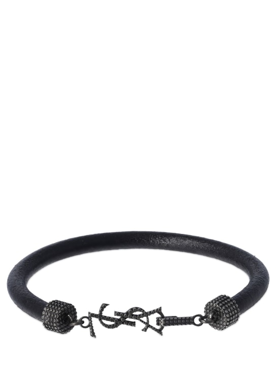 Saint Laurent: YSL leather bracelet - Siyah - women_0 | Luisa Via Roma