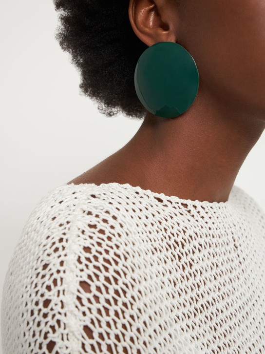 Jil Sander: Lucid 2 round stud earrings - Green - women_1 | Luisa Via Roma