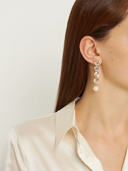 Magda Butrym: Asymmetrical princess cut earrings - Crystal/Pearl - women_1 | Luisa Via Roma
