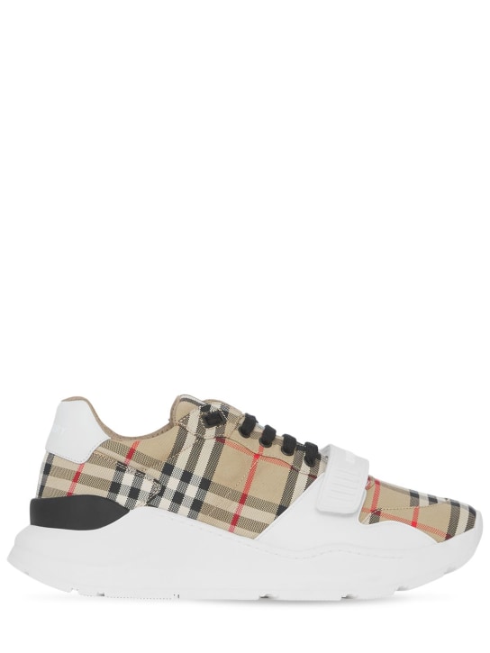 Burberry: Sneakers en toile à carreaux New Regis 30 mm - Blanc/Multi - women_0 | Luisa Via Roma
