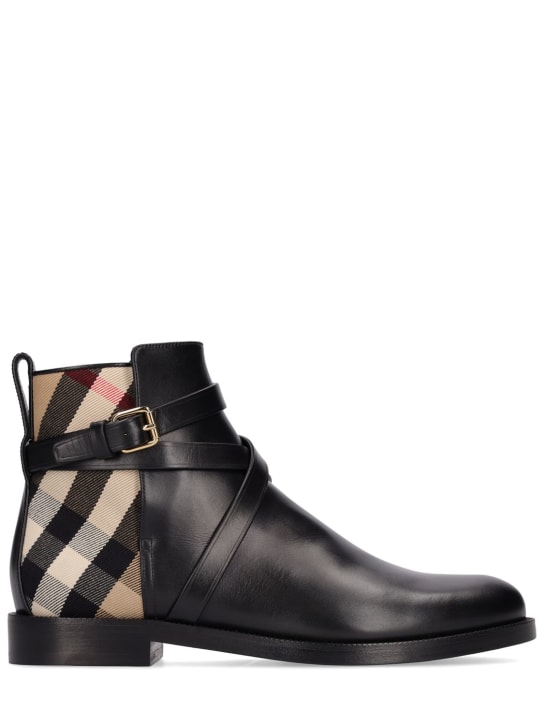 Burberry: 20mm New Pryle leather & Check boots - Black/Multi - women_0 | Luisa Via Roma