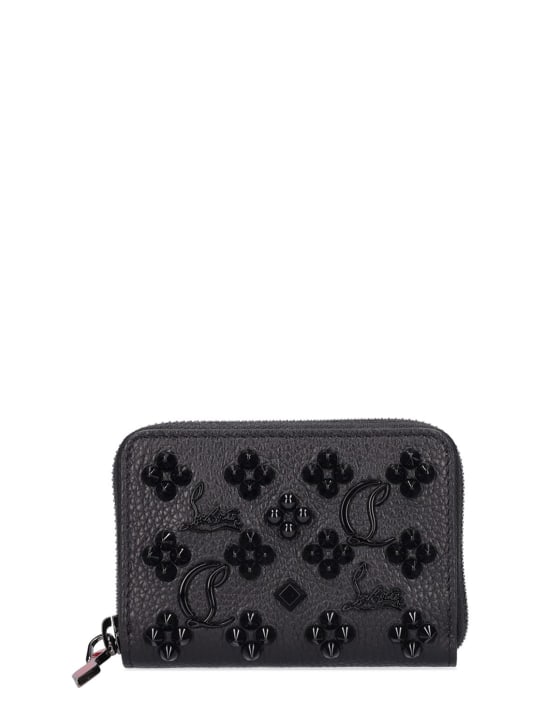 Christian Louboutin: Panettone leather zip wallet - Black/Ultrablac - women_0 | Luisa Via Roma