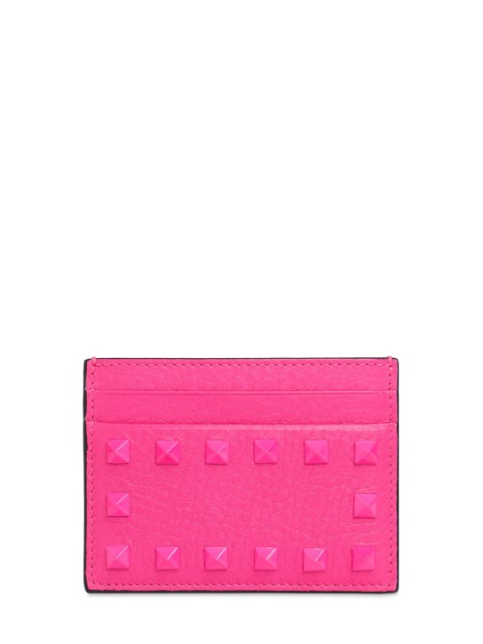 Valentino Garavani: Porta carte di credito Rockstud in pelle - Uwt Pink Pp - women_0 | Luisa Via Roma