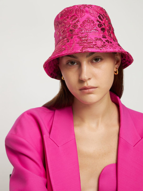 Valentino Garavani: 플라워 자카드 버킷 모자 - 핑크 - women_1 | Luisa Via Roma
