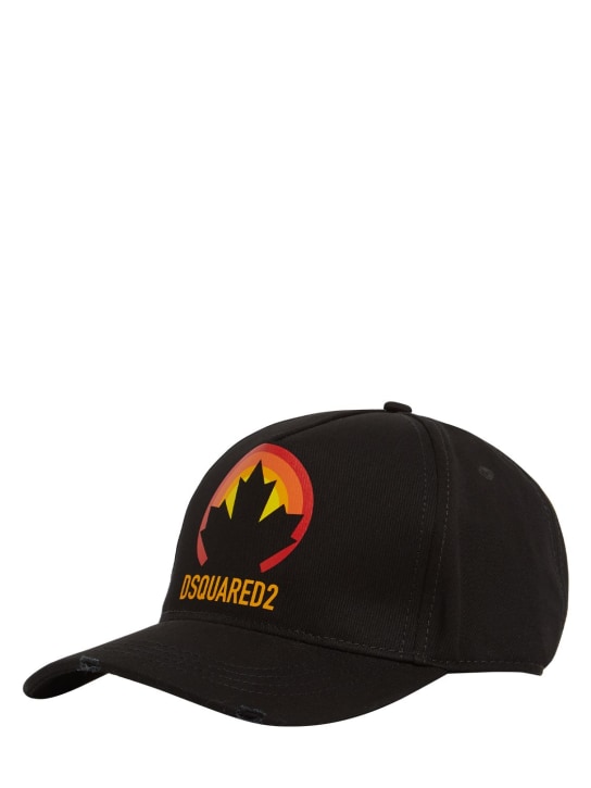 Dsquared2: Cappello in gabardina di cotone con logo - Nero - men_1 | Luisa Via Roma