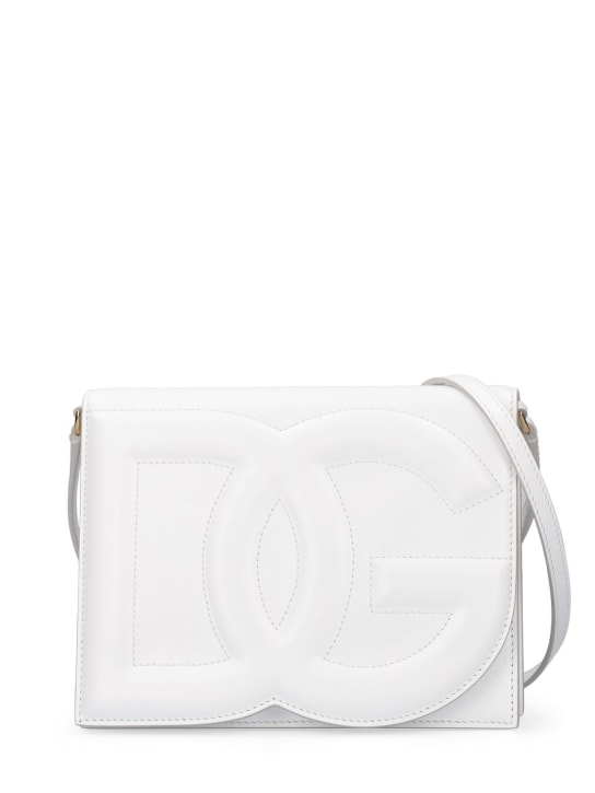 Dolce&Gabbana: Borsa in pelle con logo - Bianco Ottico - women_0 | Luisa Via Roma