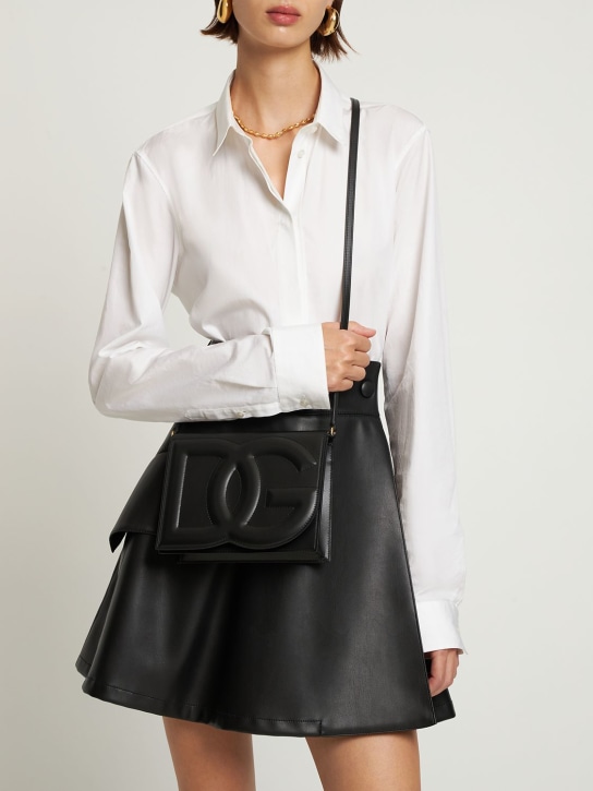 Dolce&Gabbana: DG Logo leather shoulder bag - Siyah - women_1 | Luisa Via Roma